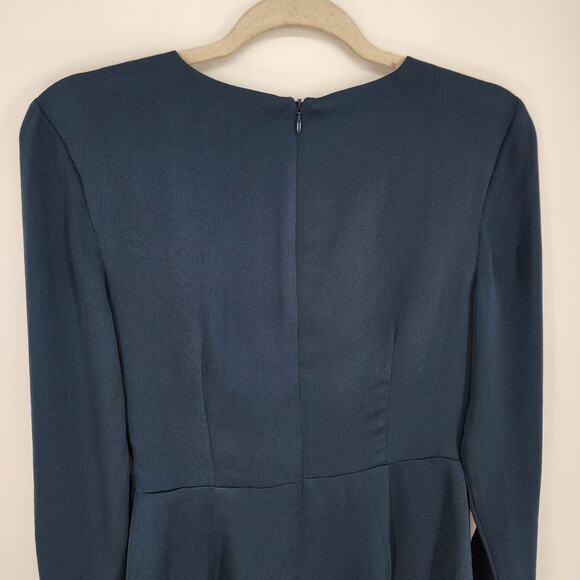 Keepsake The Label Mini Dress M Satin Lace Trim Long Flare Sleeve Blue Black - Picture 10 of 15